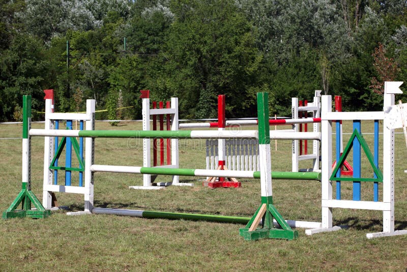 Equitation obstacles and barriers on a show jumping event