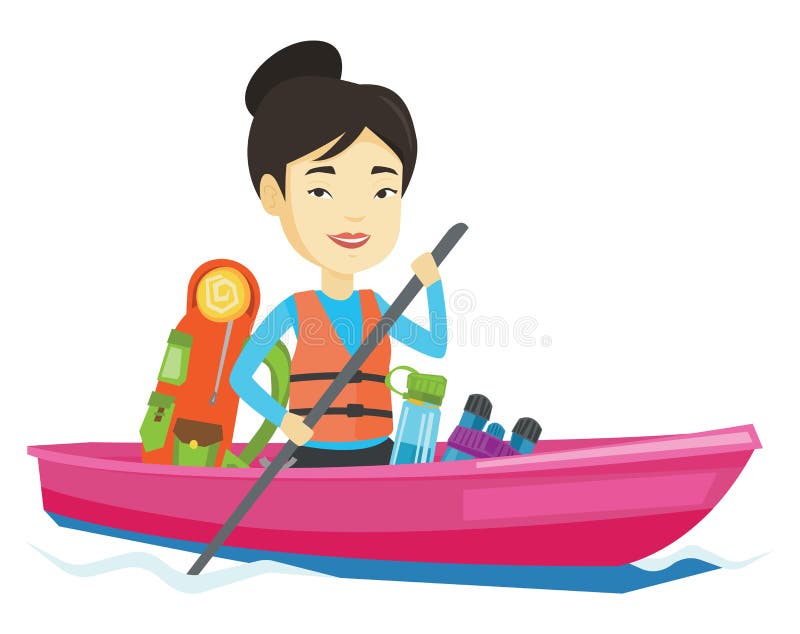 Equitação da mulher na ilustração do vetor do caiaque ilustração do vetor Equitação da mulher na ilustração do vetor do caiaque ilustração do vetor