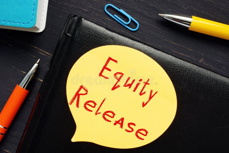 EQUITY RELEASE Inscription on the Screen Stock Photo Image of design