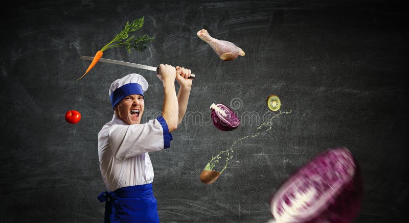 Er ist verrückt nach Kochen Mischmedien stockfotos