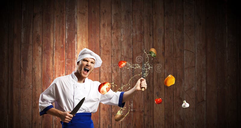 Er ist über das Kochen verrückt Gemischte Medien lizenzfreies stockfoto