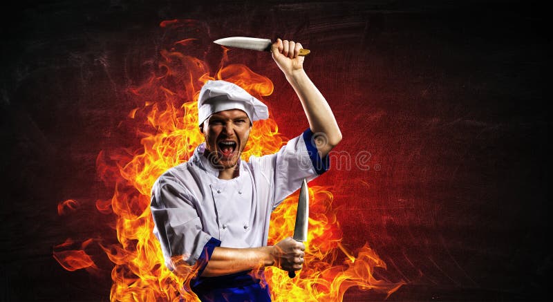 Er ist über das Kochen verrückt Gemischte Medien lizenzfreies stockfoto