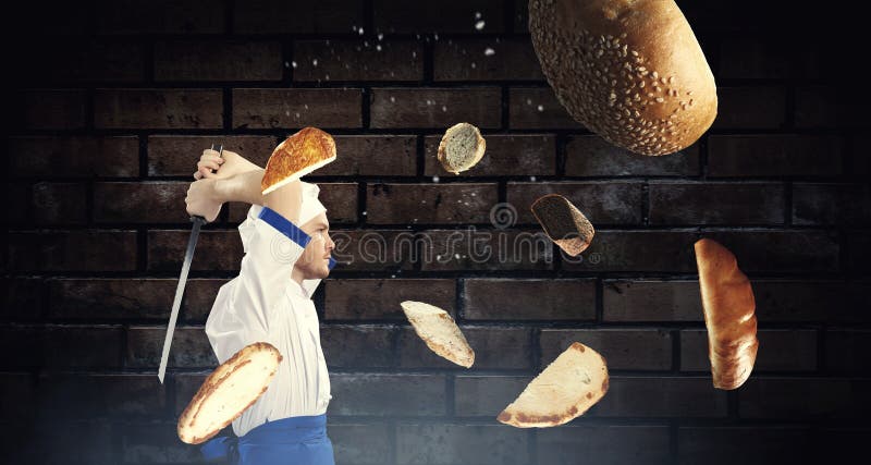 Er ist über das Kochen verrückt Gemischte Medien stockfotografie