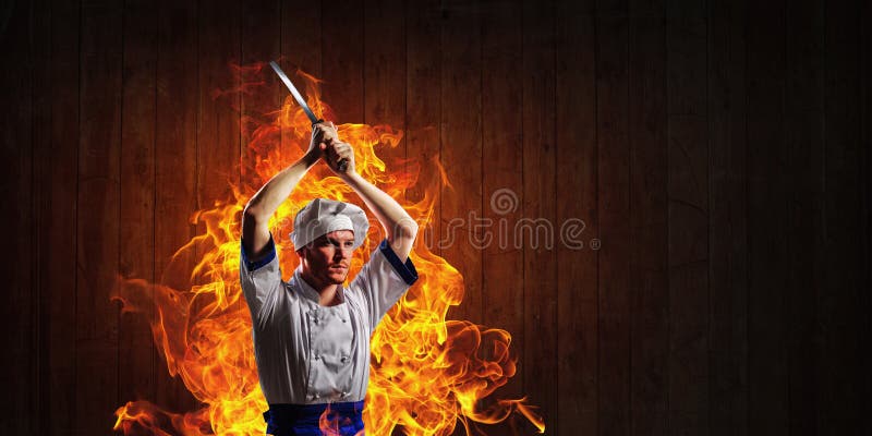 Er ist über das Kochen verrückt Gemischte Medien stockfotos