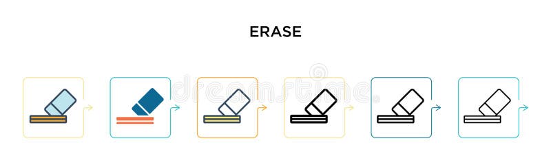 Erase vector icon in 6 different modern styles. Black, two colored erase icons designed in filled, outline, line and stroke style royalty free illustration