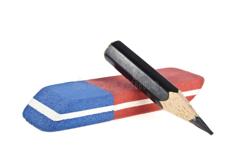 Eraser and Black Pencil Isolated on White Background Stock Image