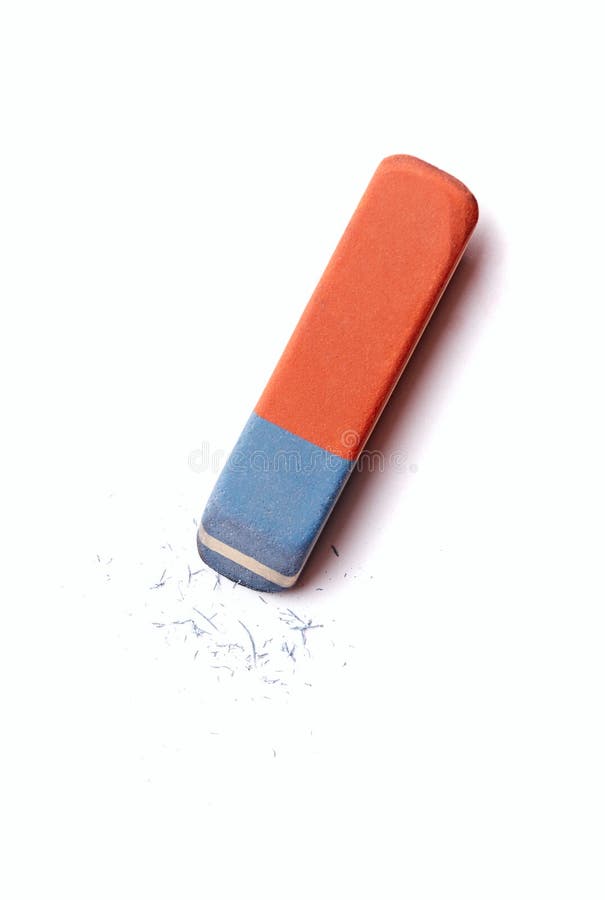 Eraser or rubber with rubber residue on white