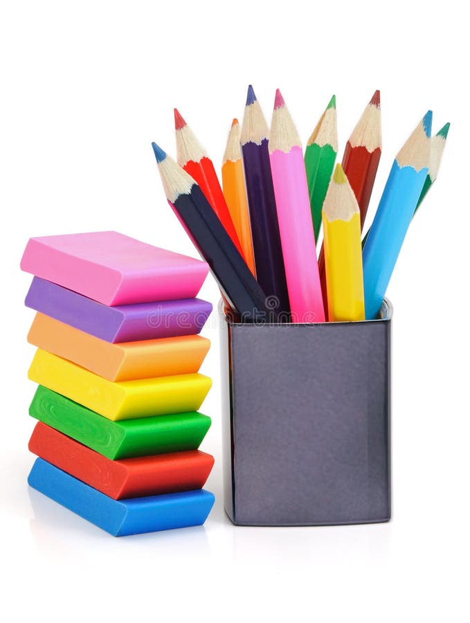 Erasers and pencils stock photo. Image of correct, office 12925566