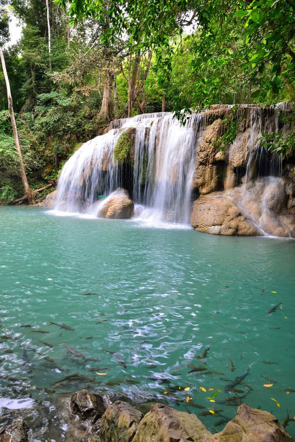 Erawan vattenfall, Thailand royaltyfria foton Erawan vattenfall, Thailand royaltyfria foton