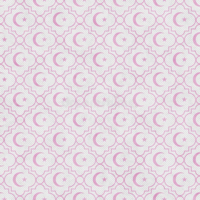 Erblassen Sie - Rosa und Weiß-Stern und Crescent Symbol Tile Pattern Repeat vektor abbildung