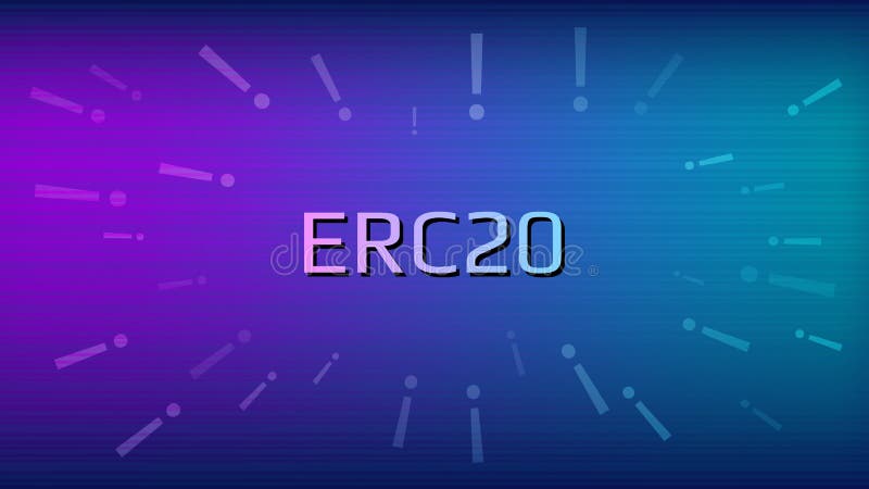ERC20 Ethereum Request for Comments unique identifier of the Ethereum standard with exclamation marks. ERC20 tokens adopt this stock illustration