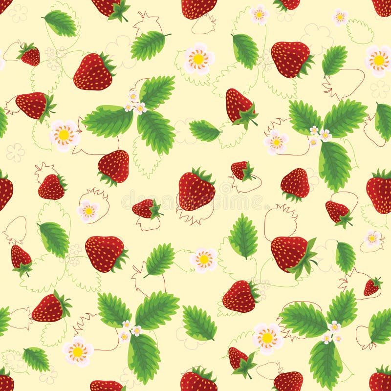 Erdbeere mit Blättern und Blumen stock abbildung Erdbeere mit Blättern und Blumen stock abbildung