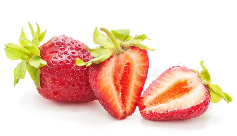 Erdbeeren mit Blättern lizenzfreie stockfotos Erdbeeren mit Blättern lizenzfreie stockfotos