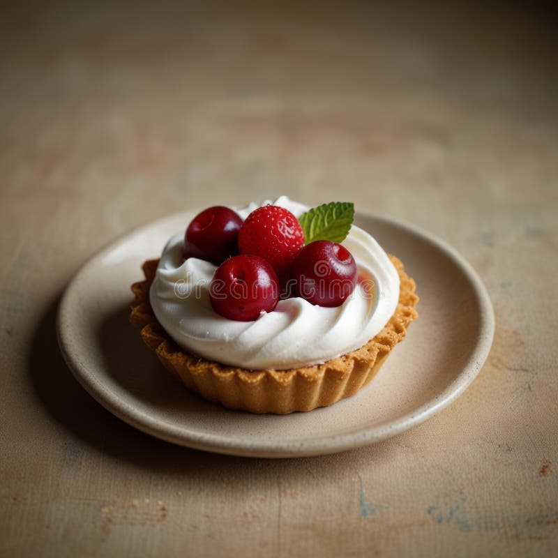 Erdbeeren und Kirschen mit Vanillecreme auf rustikaler Oberfläche stock abbildung