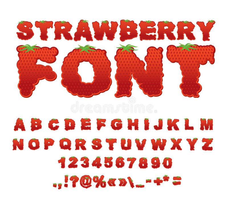 Erdbeerguß Beere ABC Rotes Alphabet der frischen Frucht Beschriftet Franc