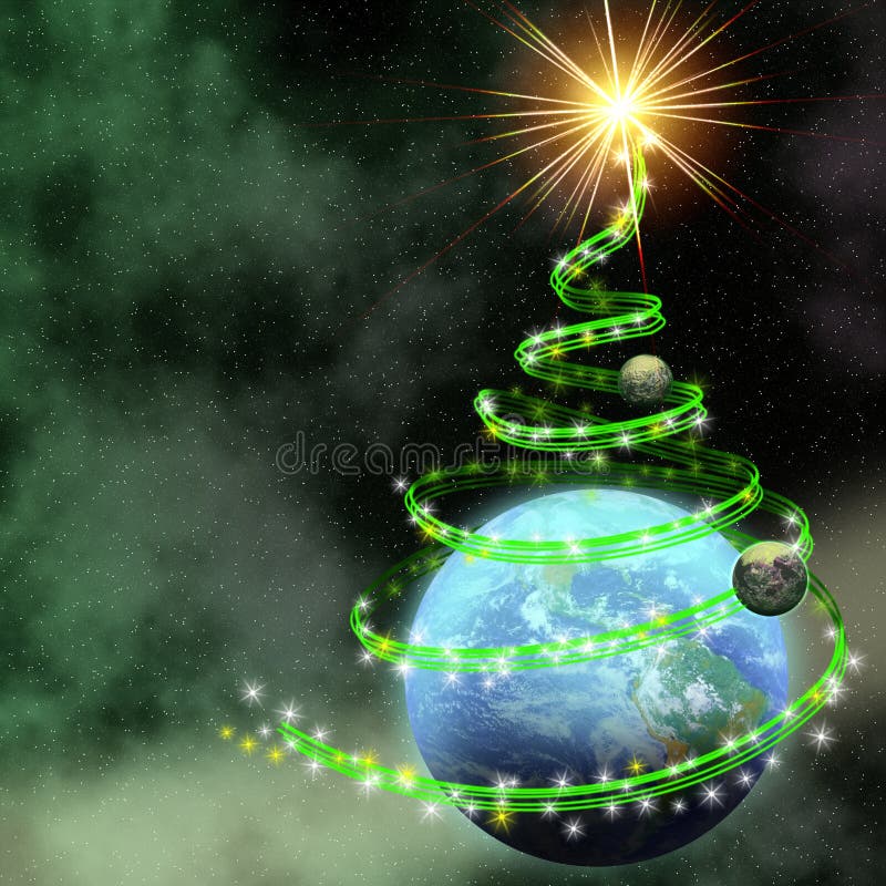 Erde mit abstrakter Weihnachtsbaumspirale stock abbildung Erde mit abstrakter Weihnachtsbaumspirale stock abbildung