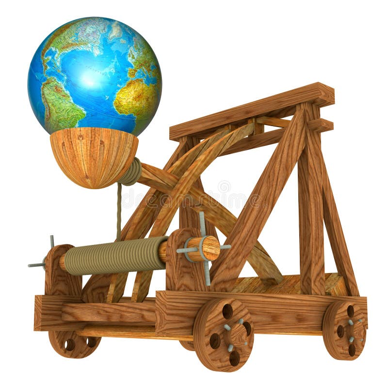 Erde und Katapult vektor abbildung Erde und Katapult vektor abbildung
