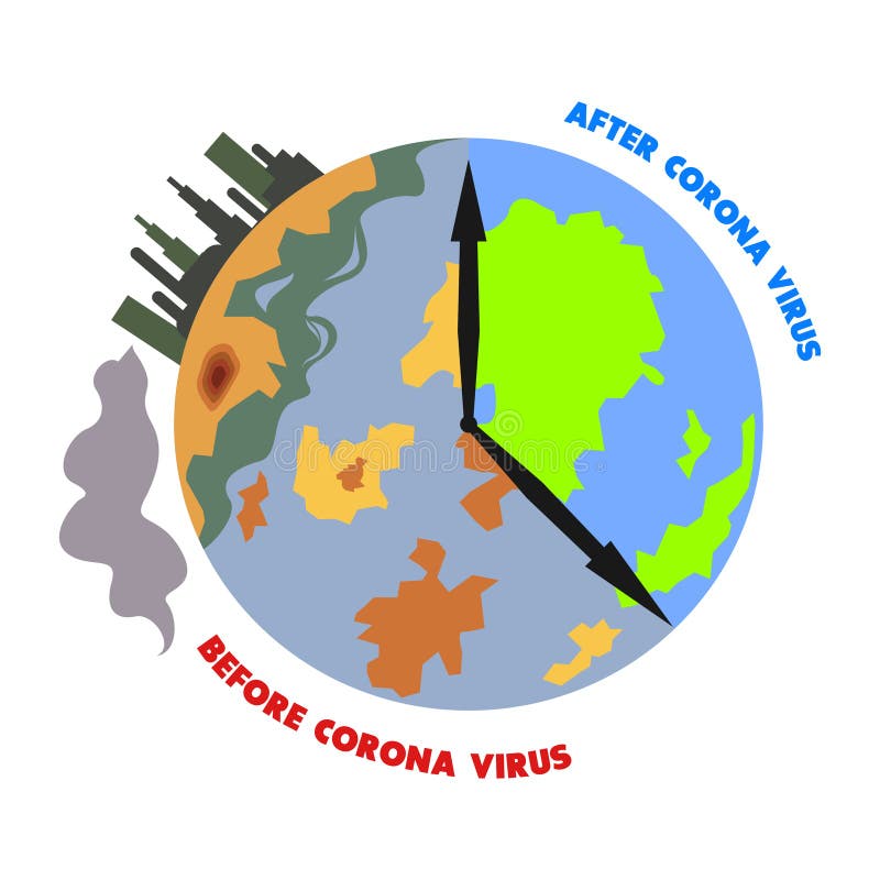 Earth comparison before and after corona virus illustration concept on isolated background. Earth comparison before and after corona virus illustration concept on isolated background.