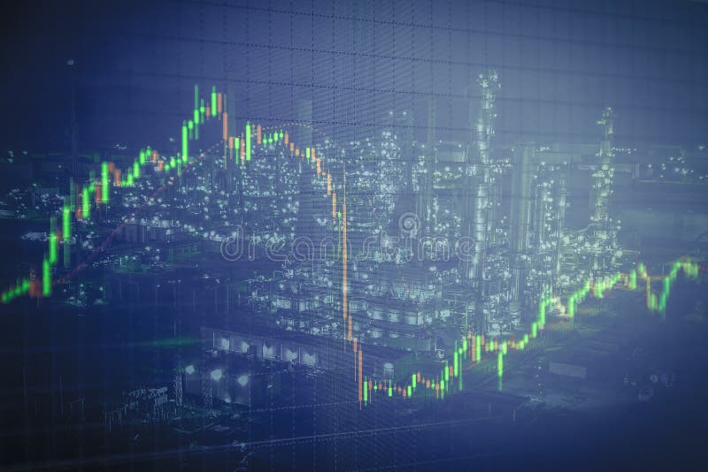 Erdölraffinerie mit Kerzenständerdiagrammhintergrund, -geschäft und -fI stock abbildung Erdölraffinerie mit Kerzenständerdiagrammhintergrund, -geschäft und -fI stock abbildung
