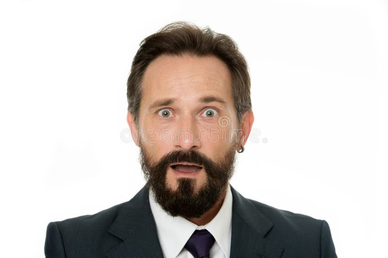 Erfahren aber verwirrt Männliches Gesicht verwirrt verwechselt mit nahem hohem des Bartes und des Schnurrbartes Geschäftsleute Kl stockbild