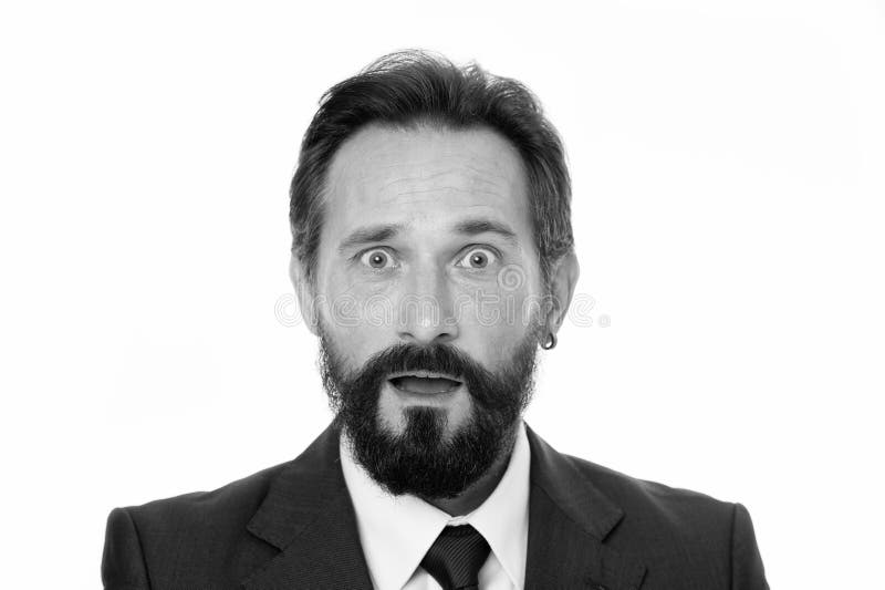 Erfahren aber verwirrt Männliches Gesicht verwirrt verwechselt mit nahem hohem des Bartes und des Schnurrbartes Geschäftsleute Kl stockfoto