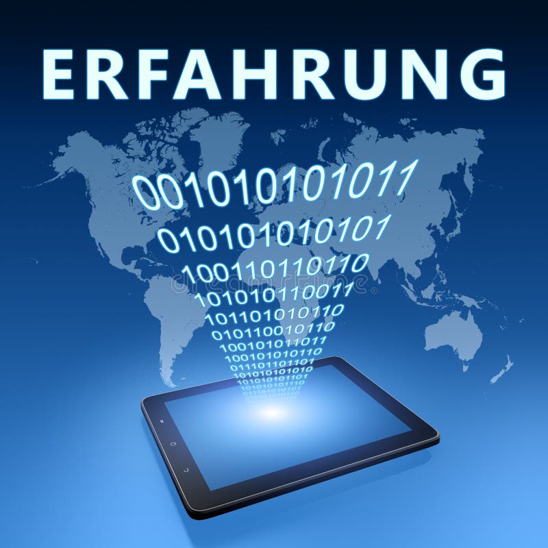 Erfahrung - german word for experience - text with tablet computer on blue digital world map background. 3D Render Illustration, concept, business, customer, education, success, idea, technology, icon, solution, internet, life, training, service, market, help, achievement, advantage, skills, symbol, knowledge, learning, development, innovation, vision, experiment, expert, marketing, motivation, abstract, style, web, communication, sales, relations, solutions, improvement, commerce, usability, consumer, communications, rendering