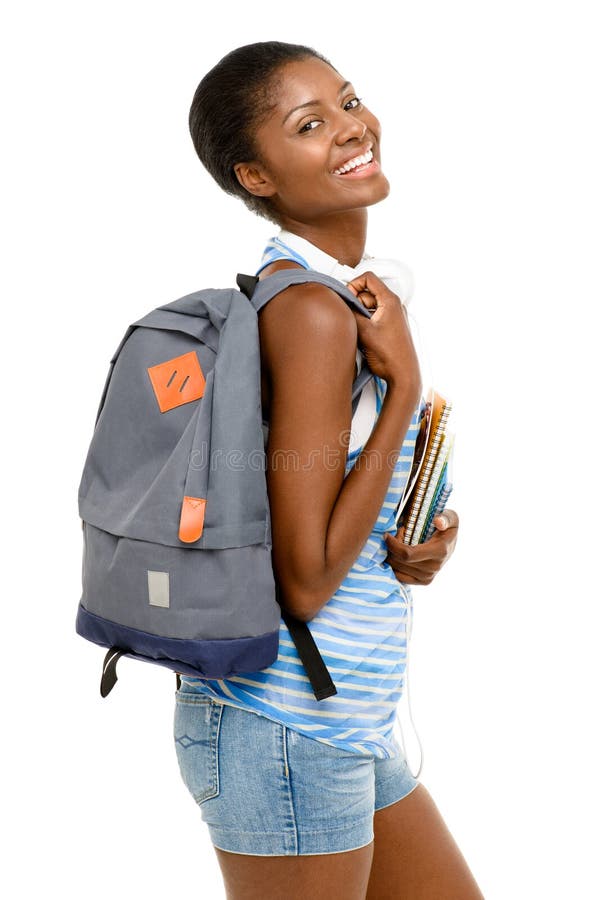 Erfolgreiche Afroamerikanerstudentenfrau, die zurück zu Schule I geht