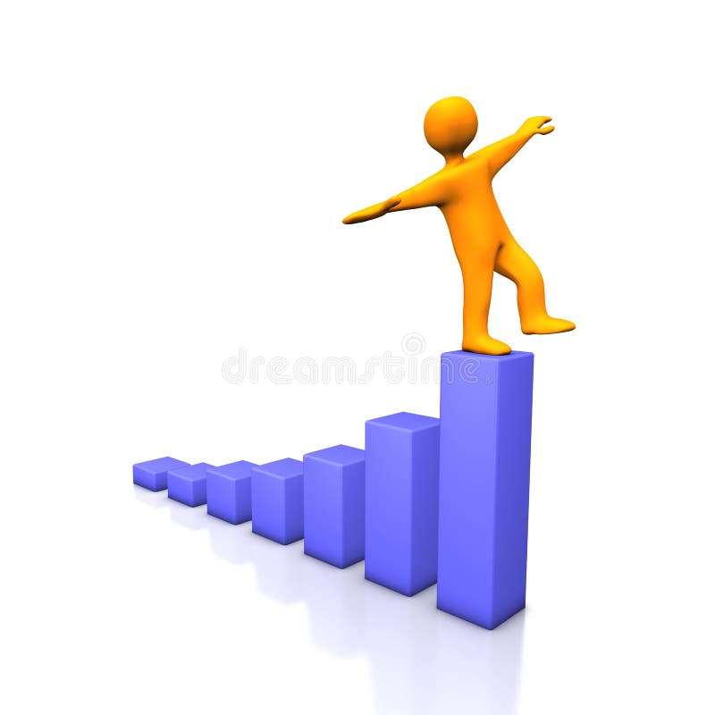 3d illustration looks humanoid person on the blue graph. 3d illustration looks humanoid person on the blue graph.