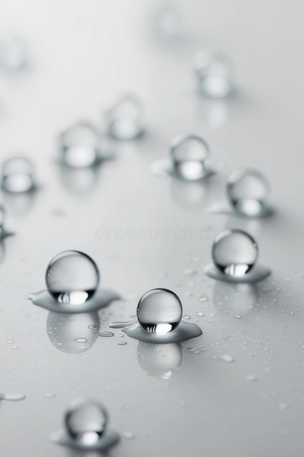 Erforschen Sie die subtile Schönheit von Wassertropfen auf glatten Oberflächen. Ai generiert.