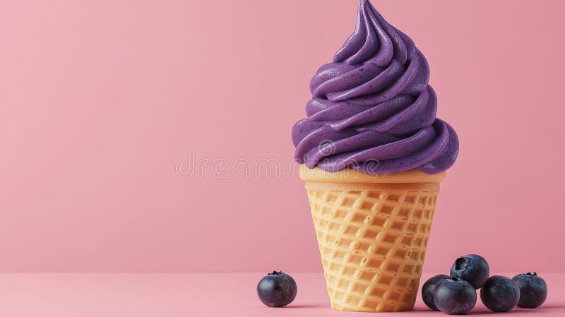 Erfrischende Blueberry Soft servieren Ice Cream Cone mit reifen Blueberries auf rosa Hintergrund stock abbildung