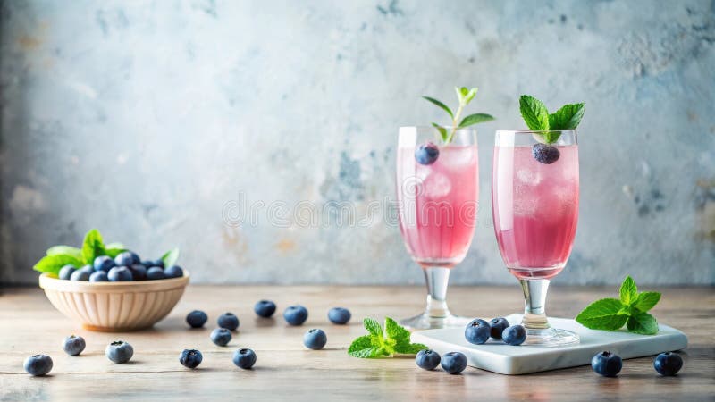 Erfrischende Cocktails aus Heidelbeere, die mit frischen Beeren auf rustikaler Holzoberfläche gegart wurden. Generative AI vektor abbildung