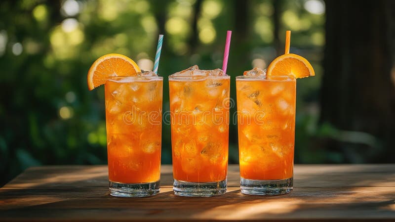 Erfrischende Eisgetränke mit orangefarbenen Scheiben vektor abbildung