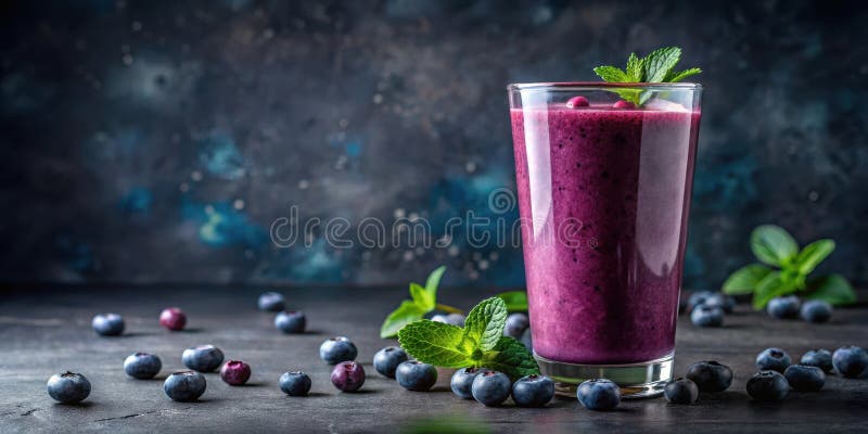 Erfrischende Heidelbeere-Minzensmoothie in einem großen Glas. Generative AI stock abbildung