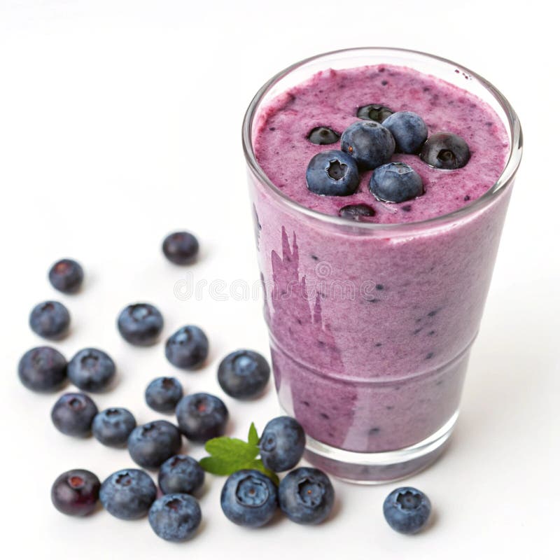 Erfrischende Heidelbeere-Smoothie mit frischen Heidelbeeren im weißen Hintergrund lizenzfreie abbildung