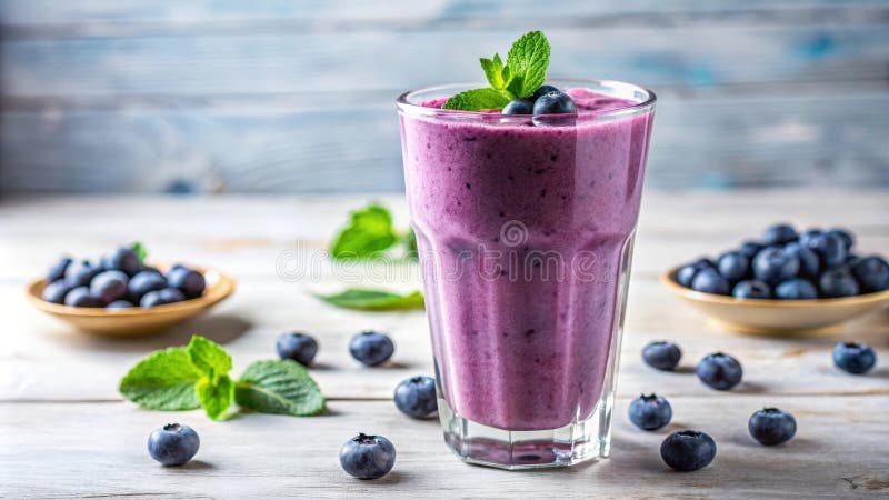 Erfrischende Heidelbeere-Smoothie mit Minzgarn im Glas. Generative AI lizenzfreie abbildung