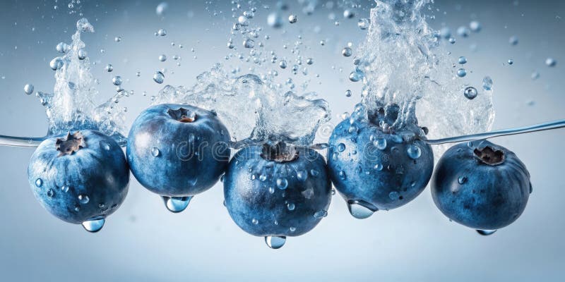 Erfrischende Heidelbeeren, die in kristallklares Wasser abtauchen, ein Schuss saftiger Güte. Generative AI vektor abbildung