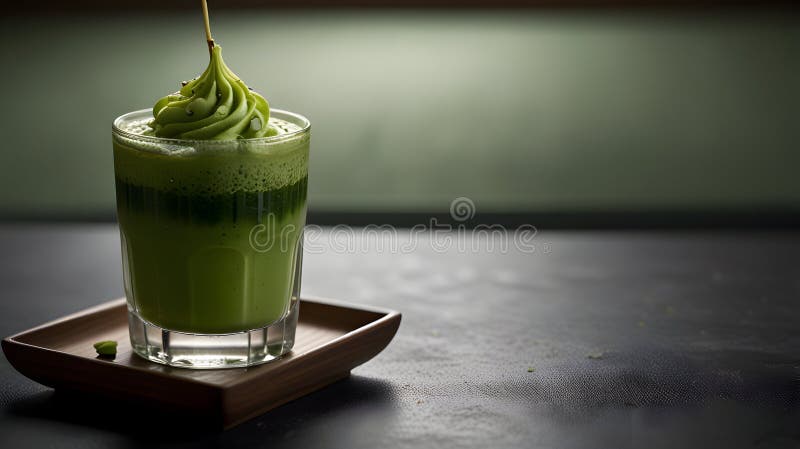 Erfrischende Matcha Latte Whipped Cream Glass Dark Background vektor abbildung