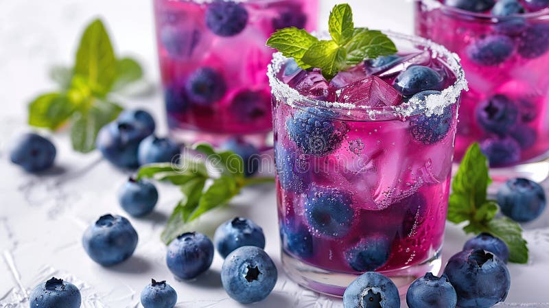 Erfrischender Blaubeercocktail mit Minze stock abbildung
