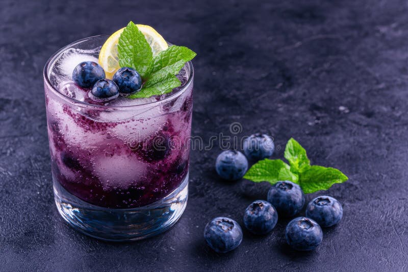 Erfrischender Blaubeercocktail mit Minze und Zitrone stock abbildung