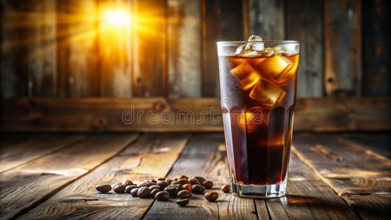 Erfrischender Eiskaffee in einem Glas aus rustikalem Holz. Generative AI vektor abbildung