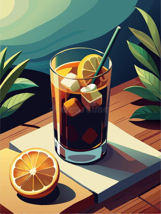 Erfrischender Eiskaffee mit Zitronensommer-Drink Vektor Illustration lizenzfreie abbildung