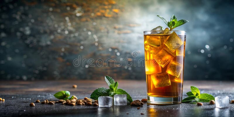 Erfrischender Eistee mit Minze und Eiswürfeln. Generative AI stock abbildung