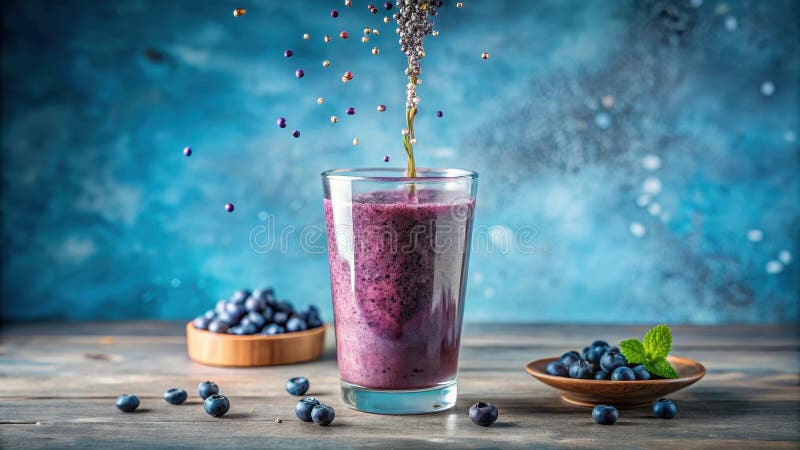 Erfrischender Heidelbeerensmoothie mit zugesetztem Samen und Geschmack in einem Glas. Generative AI vektor abbildung