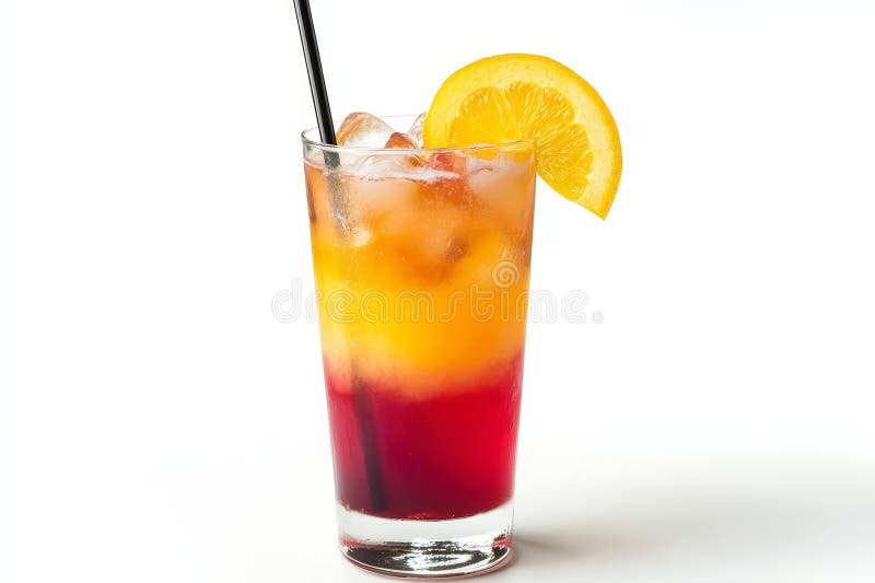 Erfrischender Sonnenuntergang Cocktail mit Orangeneis und Stroh perfekt für eine Sommerparty oder einen entspannenden Abend vektor abbildung