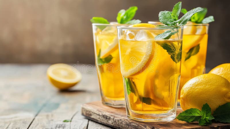 Erfrischender Tee mit Zitrone und Minze lizenzfreie abbildung