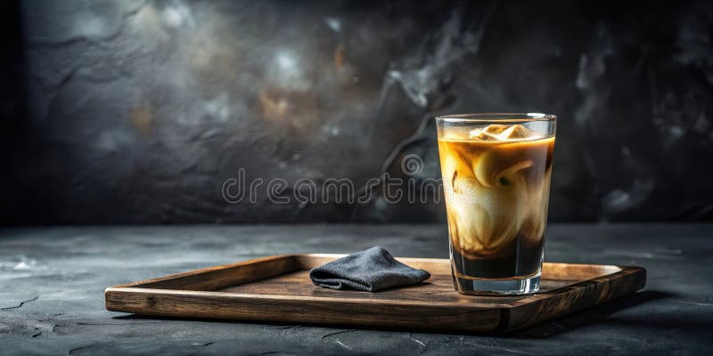 Erfrischendes Eiskaffeegetränk auf einem Holztablett. Generative KI vektor abbildung