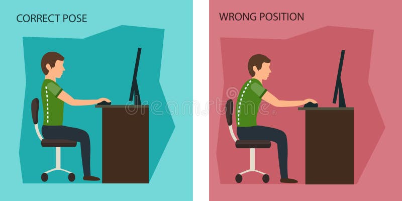 ergonomic Postura de assento errada e correta ilustração do vetor ergonomic Postura de assento errada e correta ilustração do vetor