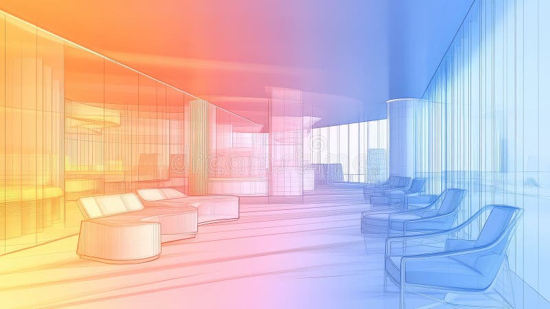 Ergonomic schematic style of a dynamic business lounge stock illustration