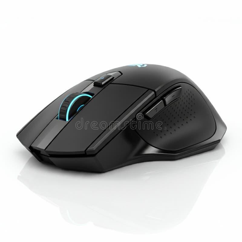 Ergonomic wireless gaming mouse with sleek, matte black finish. Features royalty free illustration