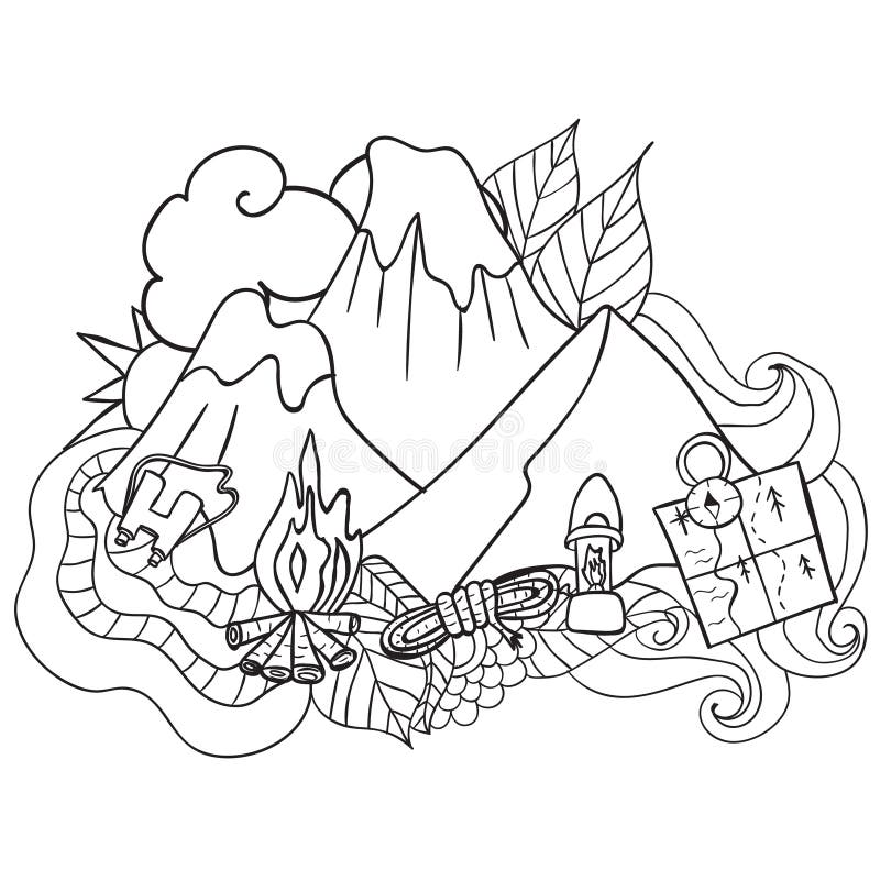 erholung Tourismus und Kampieren Hand gezeichnete Gekritzel Elemente - Vektorillustration Reise Komponenten lizenzfreie abbildung erholung Tourismus und Kampieren Hand gezeichnete Gekritzel Elemente - Vektorillustration Reise Komponenten lizenzfreie abbildung